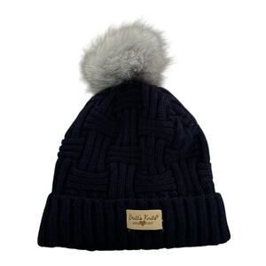 Britt’s Knits Knit Women’s Beanie Soft Fleece Lined Pom Pom Hat Navy Toboggan